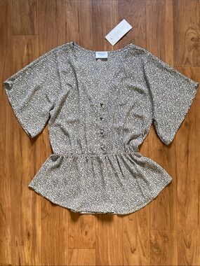 Sienna Sky Cream and Black Speckled Peplum Blouse